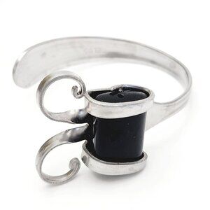 Fork Art Black Bead Handmade Southwestern Silver Tone Delco Bracelet